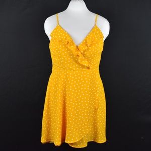 NWT Speechless Faux Wrap Ruffled Polka Dot Dress Golden Mustard & White Size XL